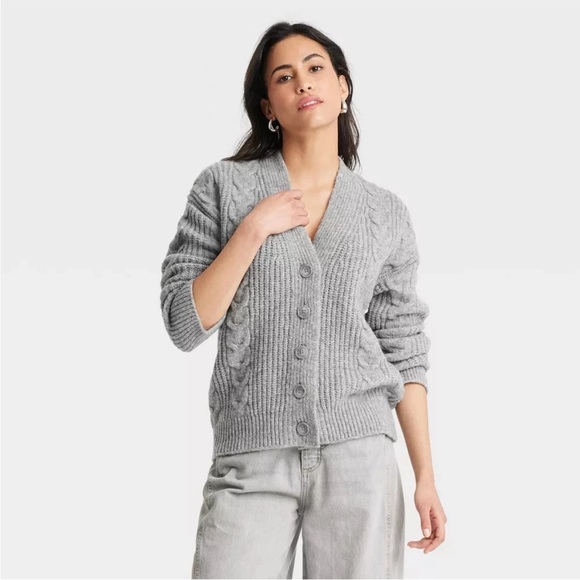 Women's Cozy Knit Cable Stitch Cardigan - Universal Thread Gray Sz M - Picture 1 of 5